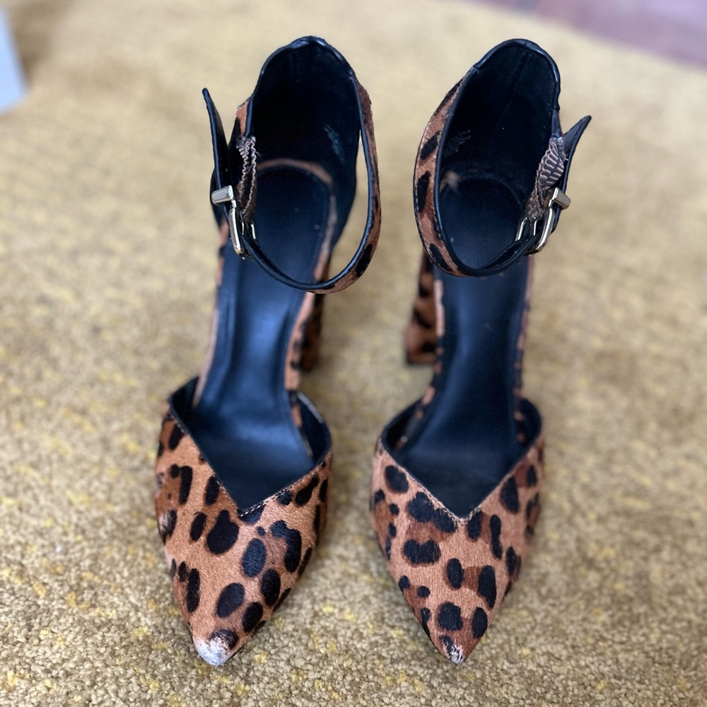 Express Leopard Block Heels with Ankle Strap